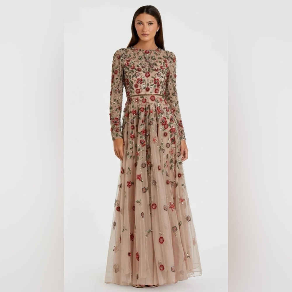 NWT! Mac Duggal Embellished High Neck Long Sleeve Gown Size 12